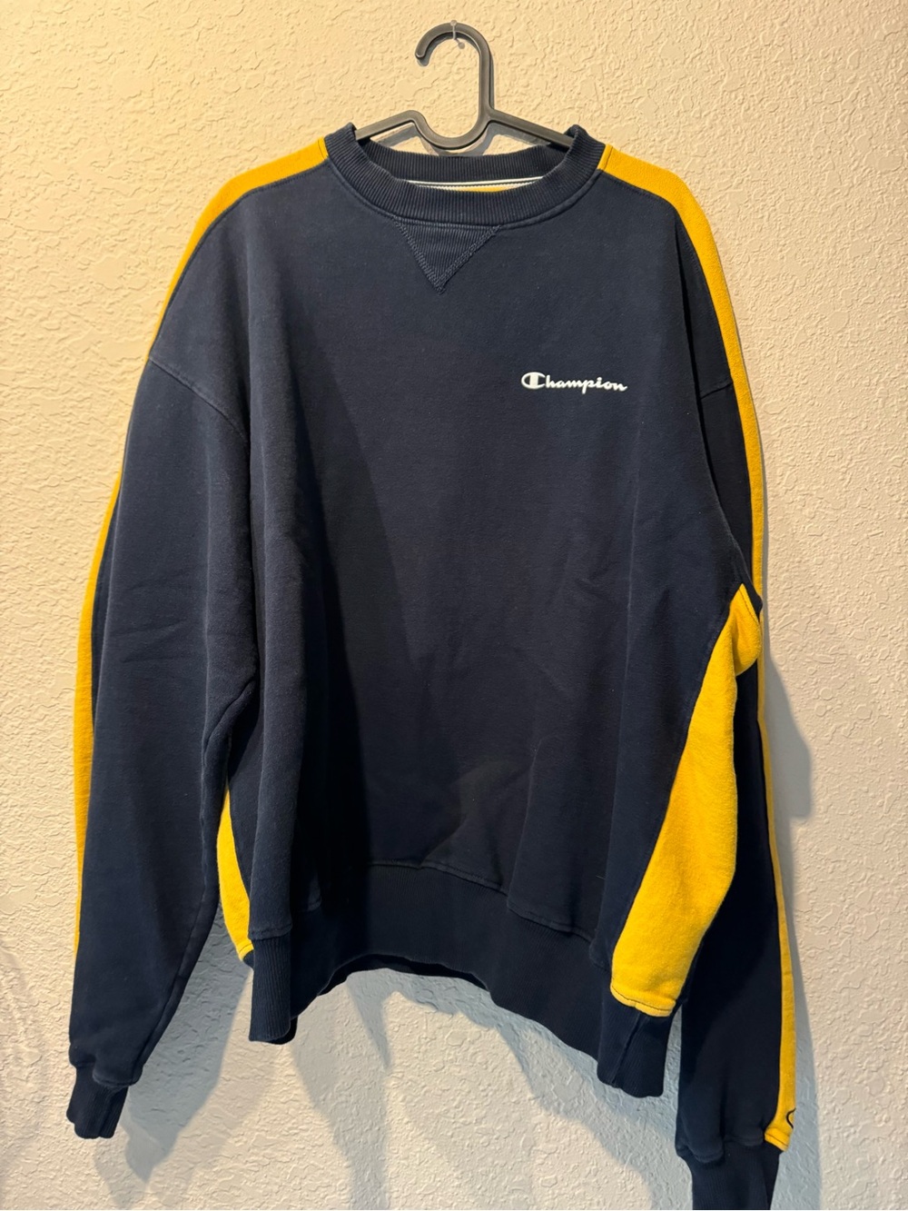 Vintage Champion Navy and Yellow Panel Crewneck Sweatshirt